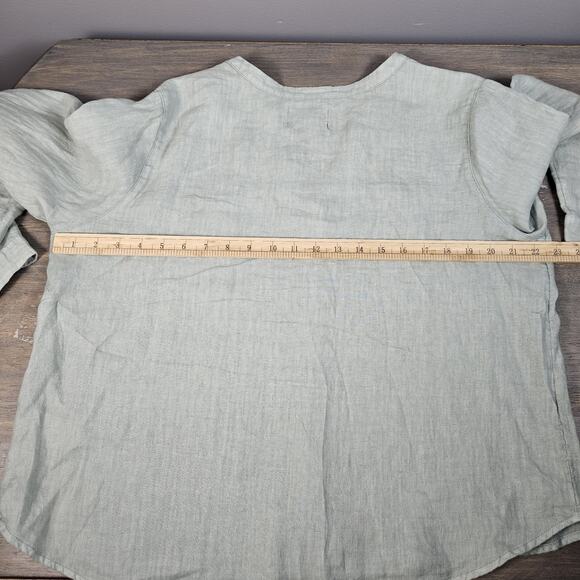 Isaac Mizrahi 100% LINEN Women's Large Button Down Shirt Sage Roll Tab Sleeve - Picture 5 of 6